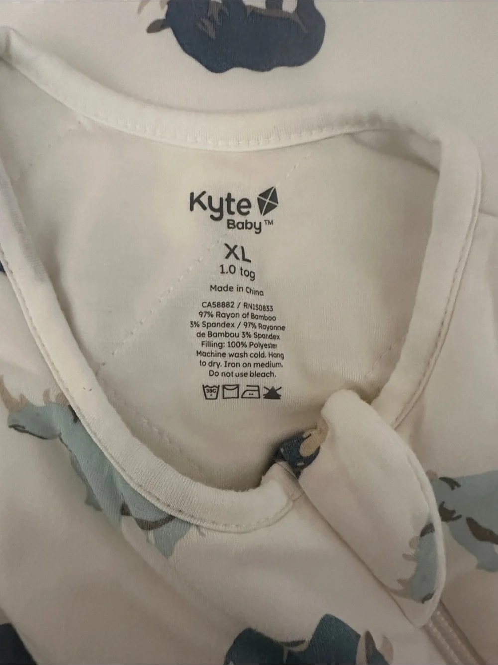 Kyte BABY White Sleep Sack with Blue Rhino Print
